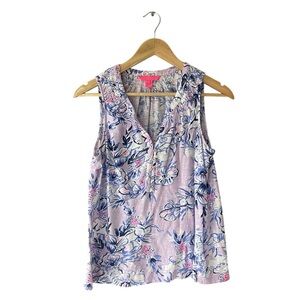 Lilly Pulitzer Lavender Floral Sleeveless Henley Top